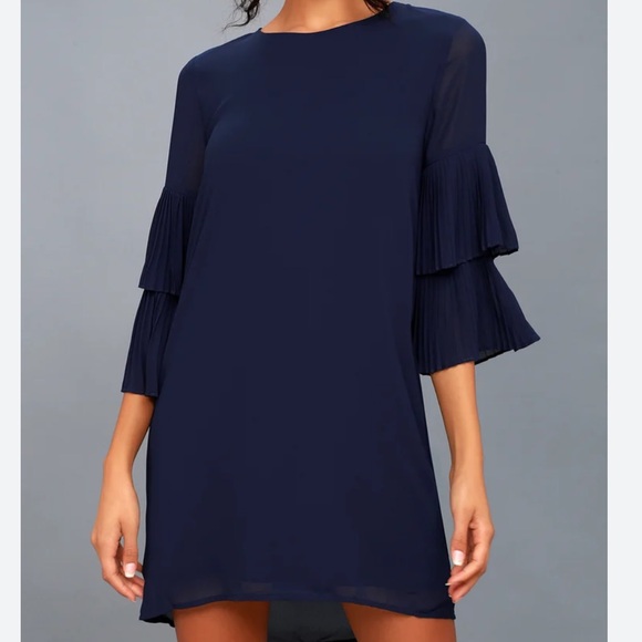Lulus Cocktail Mini Dress Blue Chic Shift Mini Dress Statement Sleeve Small NWT - Picture 2 of 12